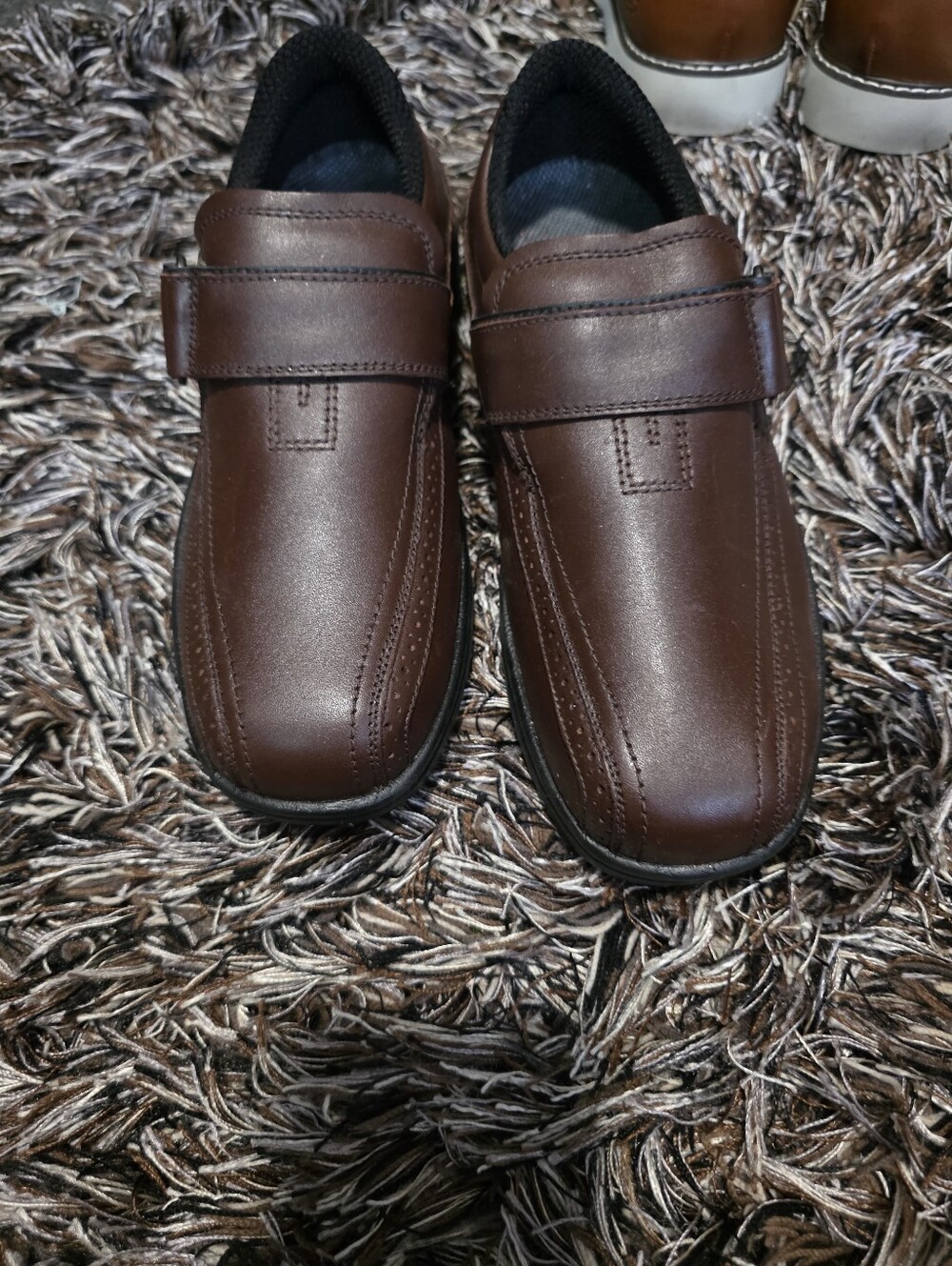 Men's Brown Leather-Look Slip-On Loafers with Strap